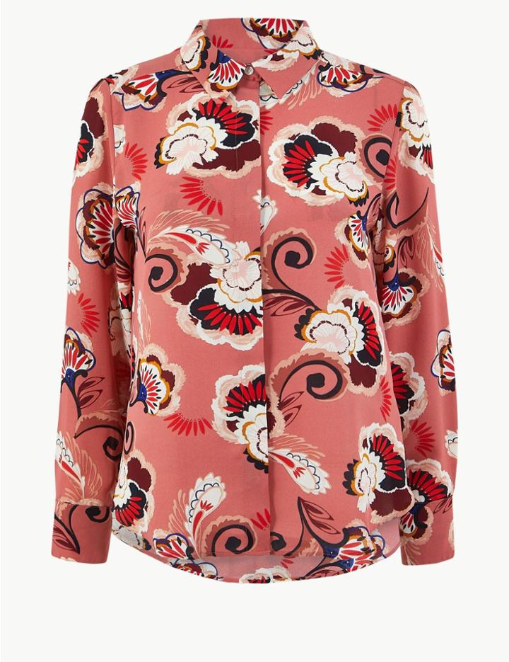 Marks & Spencer Printed Button Detailed Shirt Pink Mix