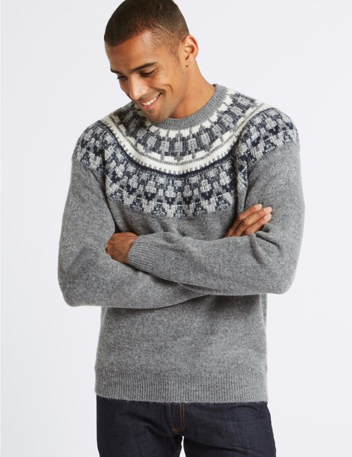 Marks & Spencer Cosy Christmas Fairisle Jumper Grey Mix