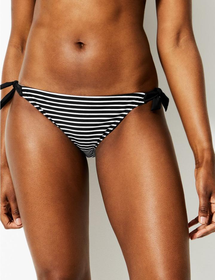 Marks & Spencer Striped Tie Side Hipster Bikini Bottoms Black Mix