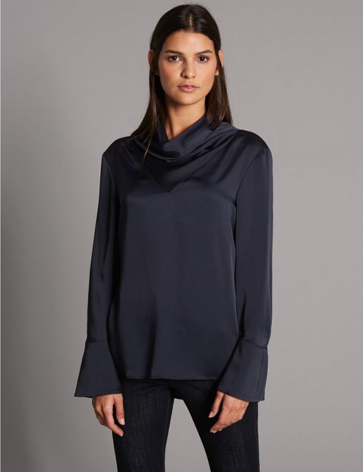 Marks & Spencer Cowl Neck Long Sleeve Blouse Navy