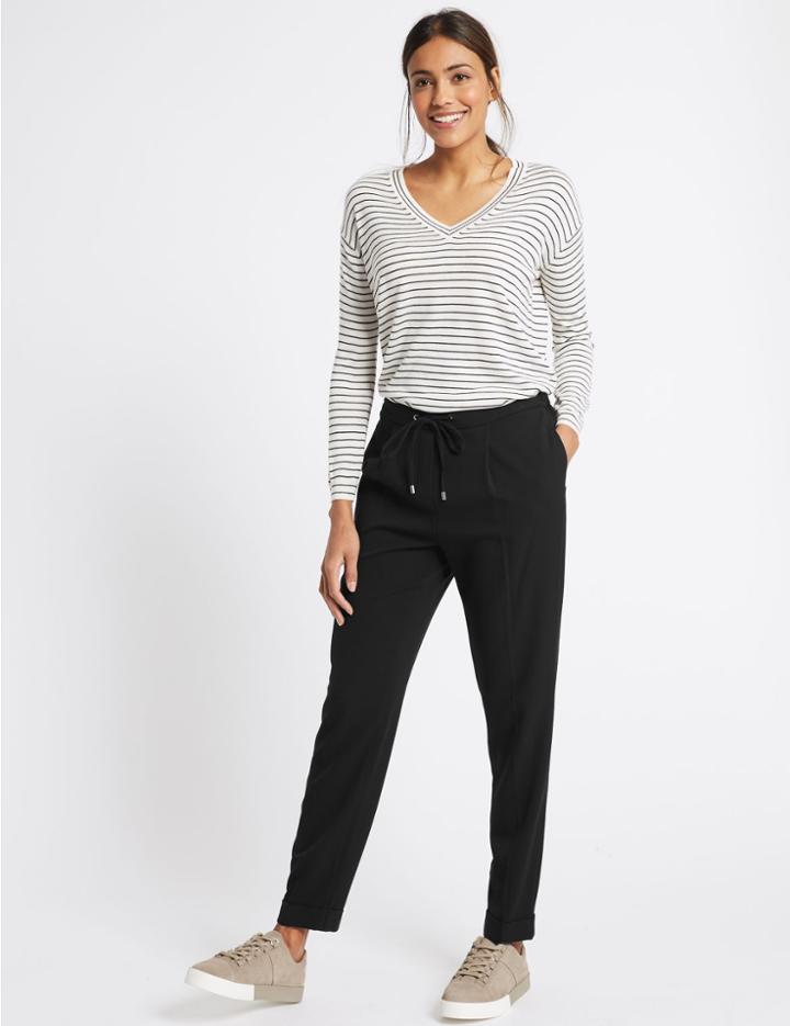 Marks & Spencer Drawstring Pleated Tapered Leg Trousers Black
