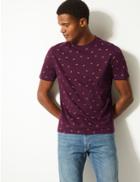 Marks & Spencer Slim Fit Pure Cotton Bee Print T-shirt Burgundy