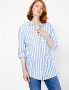 Marks & Spencer Pure Cotton Striped Longline Shirt Blue Mix