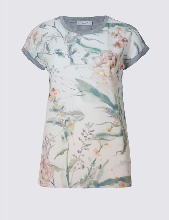 Marks & Spencer Floral Print Short Sleeve T-shirt Multi