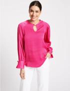 Marks & Spencer Satin Round Neck Long Sleeve Blouse Bright Pink