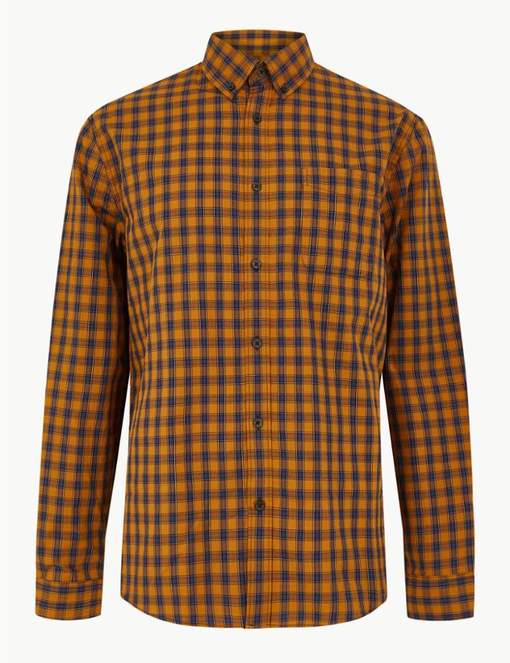 Marks & Spencer Cotton Checked Shirt Mustard