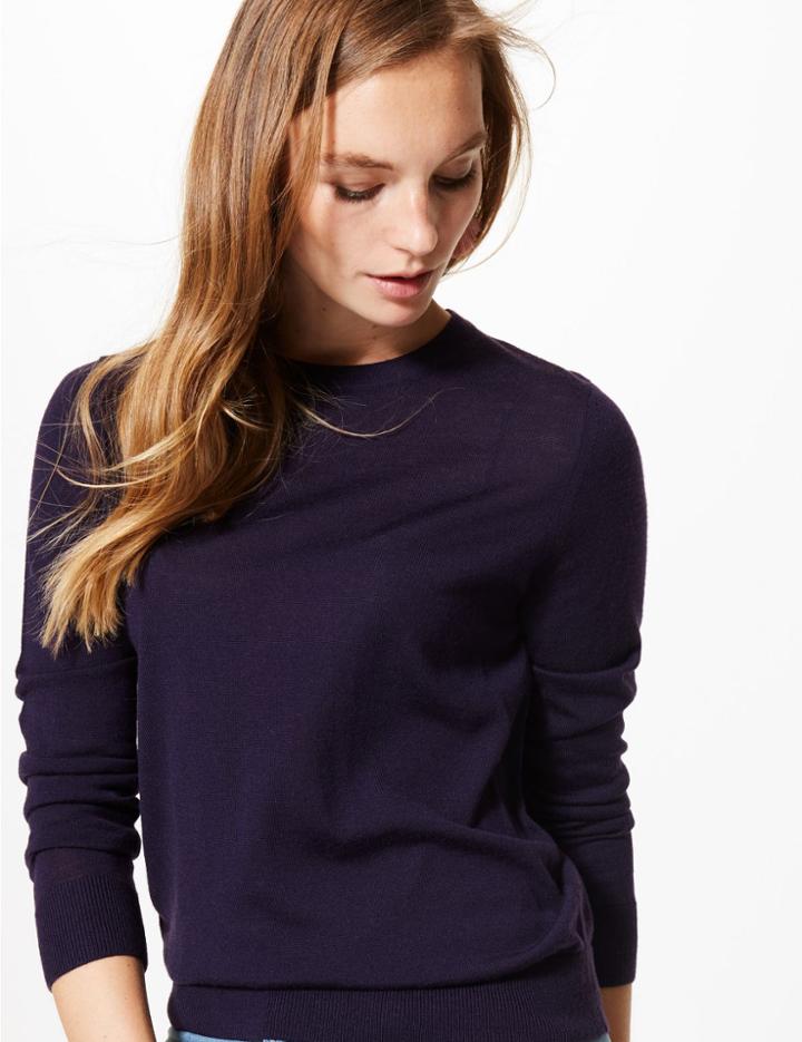 Marks & Spencer Pure Merino Wool Round Neck Jumper Deep Purple