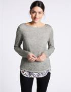 Marks & Spencer Textured Slash Neck Long Sleeve T-shirt Grey Mix