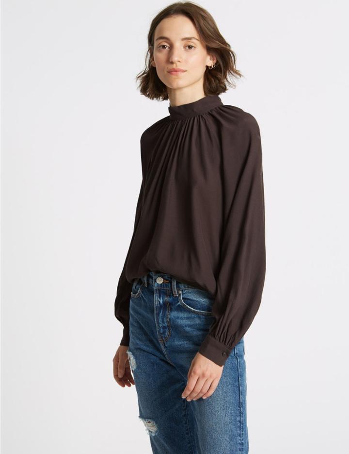 Marks & Spencer Funnel Neck Long Sleeve Blouse Charcoal