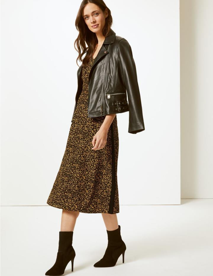 Marks & Spencer Animal Print Half Sleeve Midi Tea Dress Yellow Mix