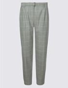 Marks & Spencer Belted Check Tapered Leg Trousers Grey Mix