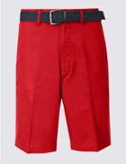 Marks & Spencer Cotton Rich Lightweight Belted Shorts Red