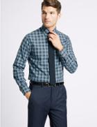 Marks & Spencer Cotton Rich Tailored Fit Shirt Navy Mix