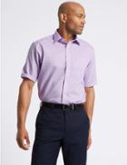 Marks & Spencer Short Sleeve Non-iron Regular Fit Shirt Lilac Mix