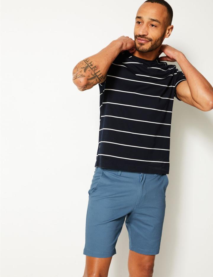 Marks & Spencer Slim Fit Cotton Shorts With Stretch Fresh Blue