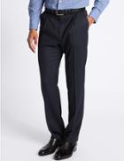 Marks & Spencer Regular Fit Wool Rich Single Pleated Trousers Navy