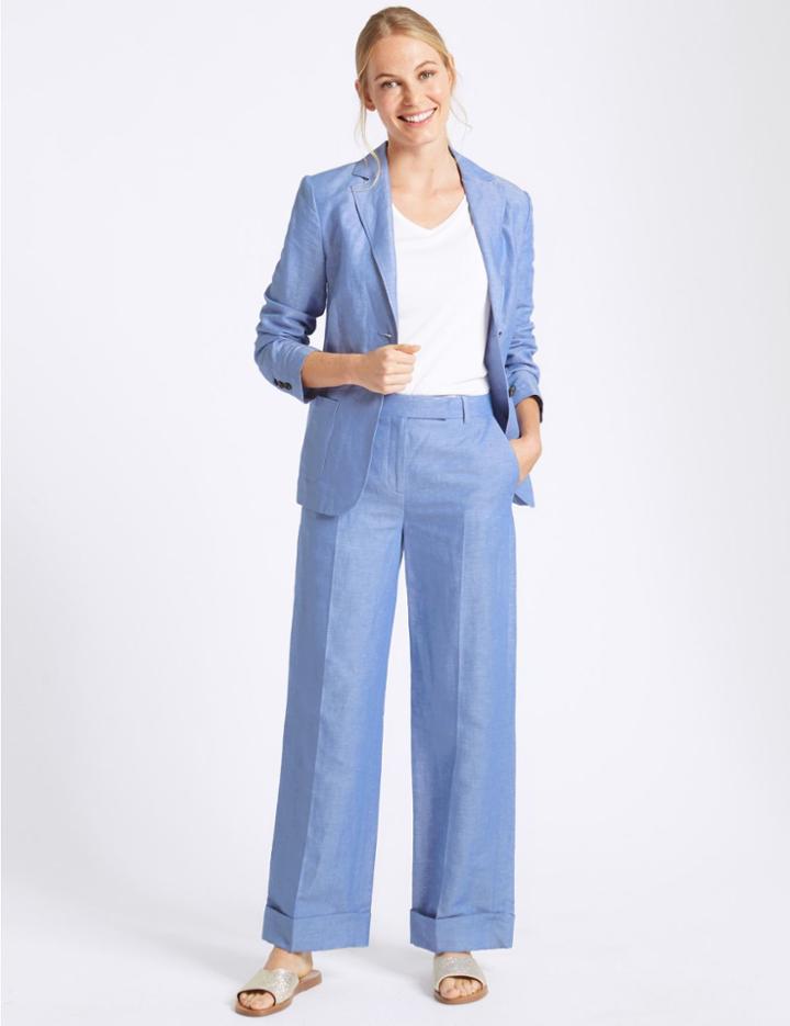 Marks & Spencer Linen Rich Ankle Grazer Trousers Cornflower