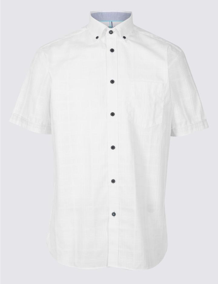 Marks & Spencer 2in Longer Pure Cotton Textured Shirt With Pocket White