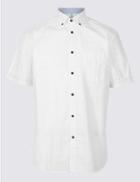 Marks & Spencer 2in Longer Pure Cotton Textured Shirt With Pocket White