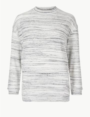 Marks & Spencer Textured High Neck Long Sleeve Sweatshirt Grey Mix