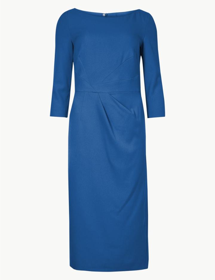 Marks & Spencer Pleated 3/4 Sleeve Bodycon Dress Azure Blue