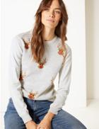 Marks & Spencer Embellished Reindeer Christmas Jumper Grey Mix