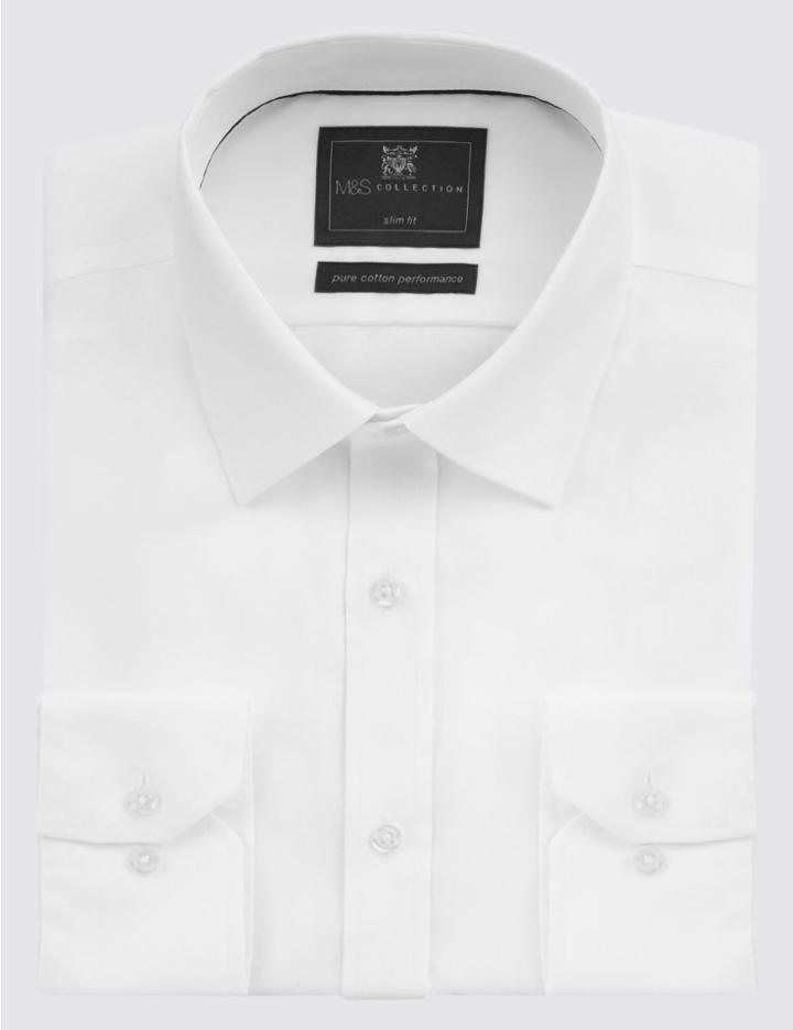 Marks & Spencer Shorter Length Slim Fit Twill Non Iron Shirt White