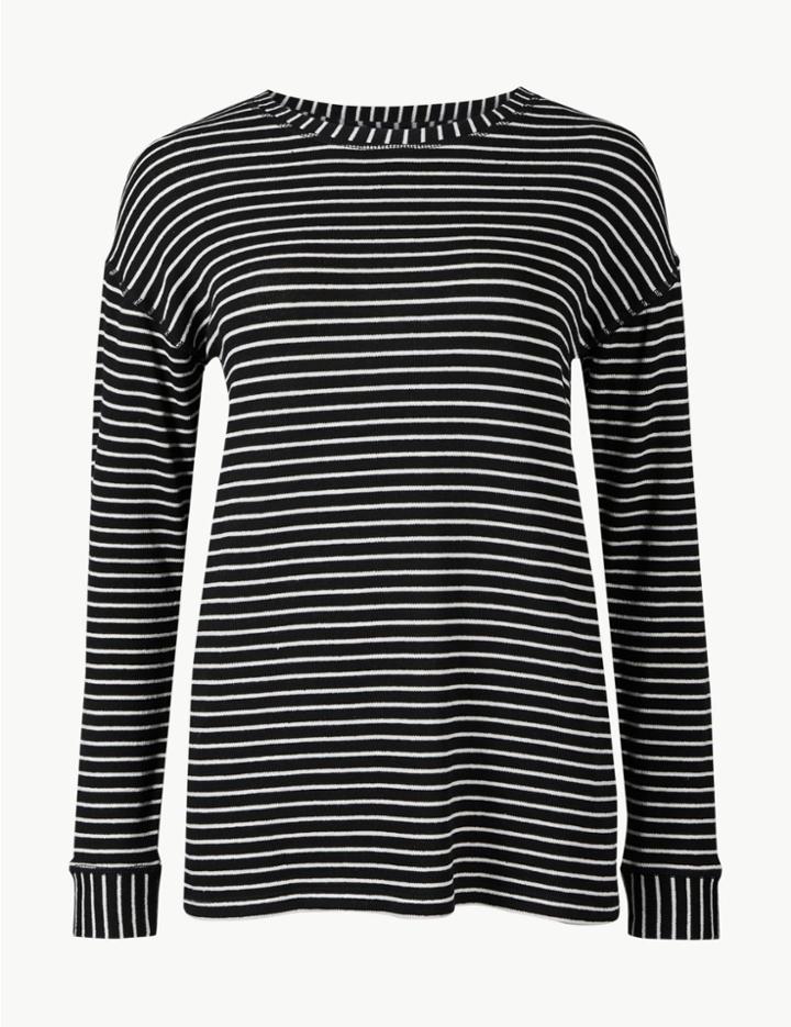 Marks & Spencer Cotton Blend Striped Long Sleeve Sweatshirt Black Mix