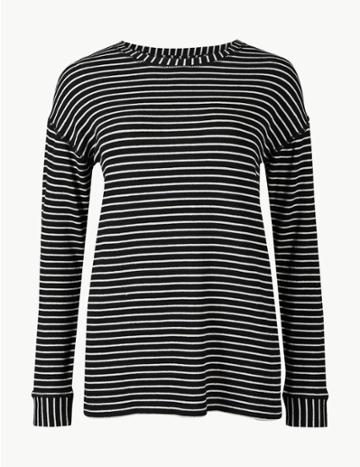 Marks & Spencer Cotton Blend Striped Long Sleeve Sweatshirt Black Mix