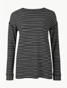 Marks & Spencer Cotton Blend Striped Long Sleeve Sweatshirt Black Mix