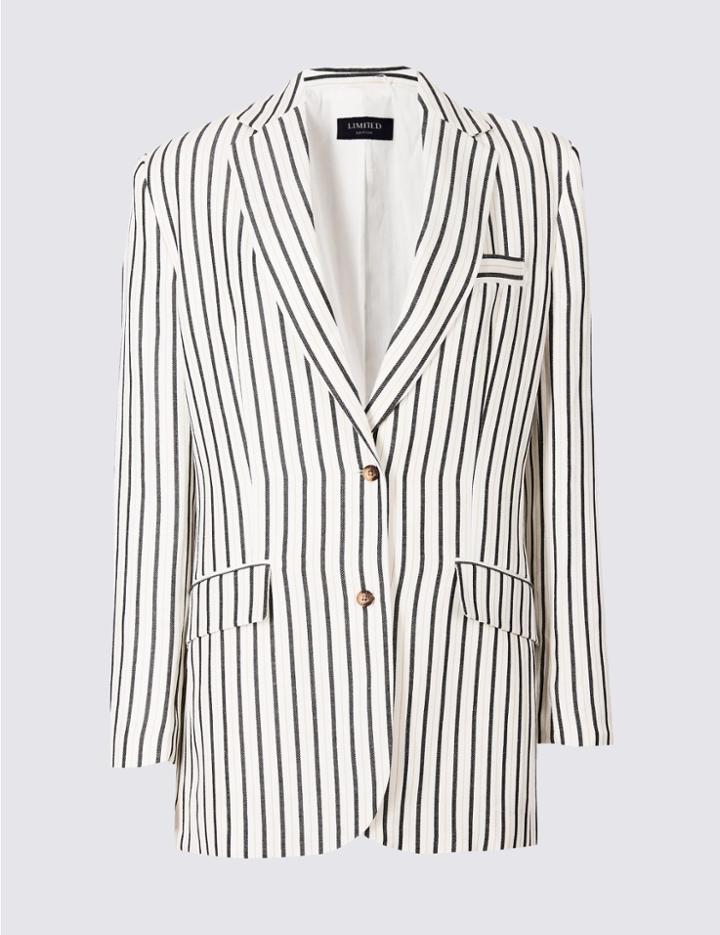 Marks & Spencer Linen Blend Striped Blazer Grey Mix
