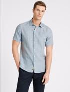 Marks & Spencer Irish Linen Short Sleeve Shirt Medium Blue