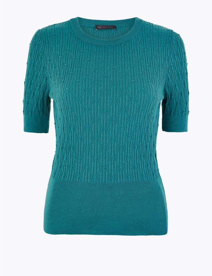 Marks & Spencer Argyle Stitch Knitted Top Teal