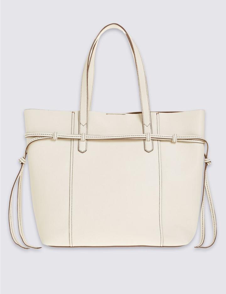 Marks & Spencer Faux Leather Tie Side Shopper Bag Cream Mix