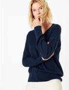 Marks & Spencer Pure Cotton V-neck Jumper Navy