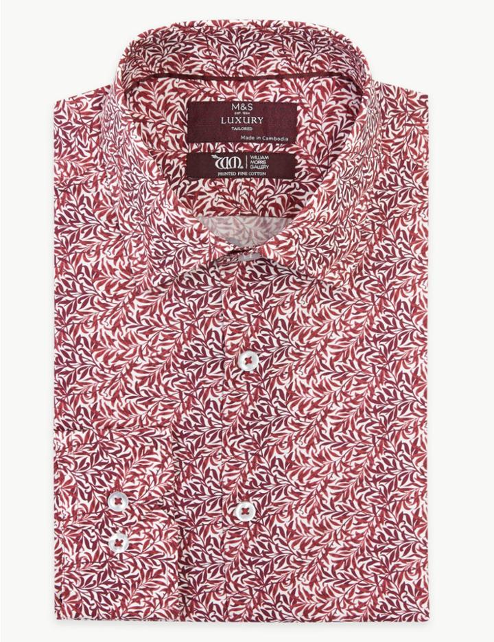 Marks & Spencer Tailored William Morris Print Shirts Burgundy Mix