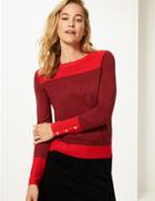 Marks & Spencer Colour Block Round Neck Jumper Red Mix