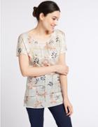 Marks & Spencer Floral Foil Print Woven Front Tunic Ivory Mix
