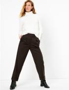 Marks & Spencer Wool Rich Herringbone Straight Trousers Chocolate