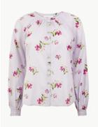 Marks & Spencer Pure Cotton Blouson Sleeve Blouse Lilac Mix