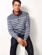 Marks & Spencer Pure Cotton Striped Half Zip Top Grey
