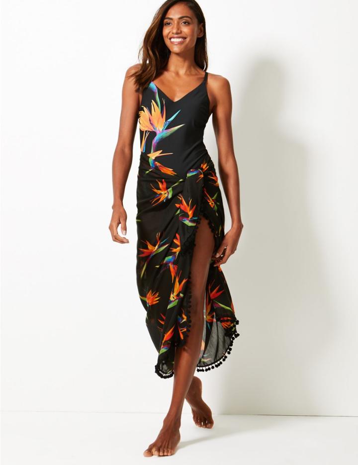 Marks & Spencer Birds Of Paradise Print Sarong Black Mix