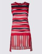 Marks & Spencer Striped Round Neck Sleeveless Tunic Red Mix