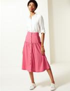 Marks & Spencer Button Detailed A-line Midi Skirt Pink