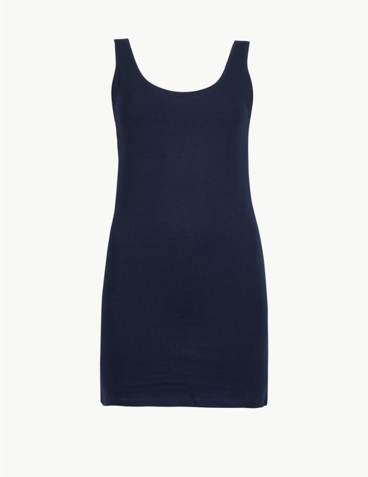 Marks & Spencer Cotton Rich Scoop Neck Longline Vest Top Navy