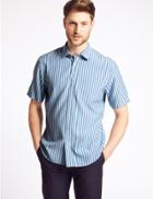 Marks & Spencer Easy Care Modal Blend Shirt With Pocket Aqua Mix