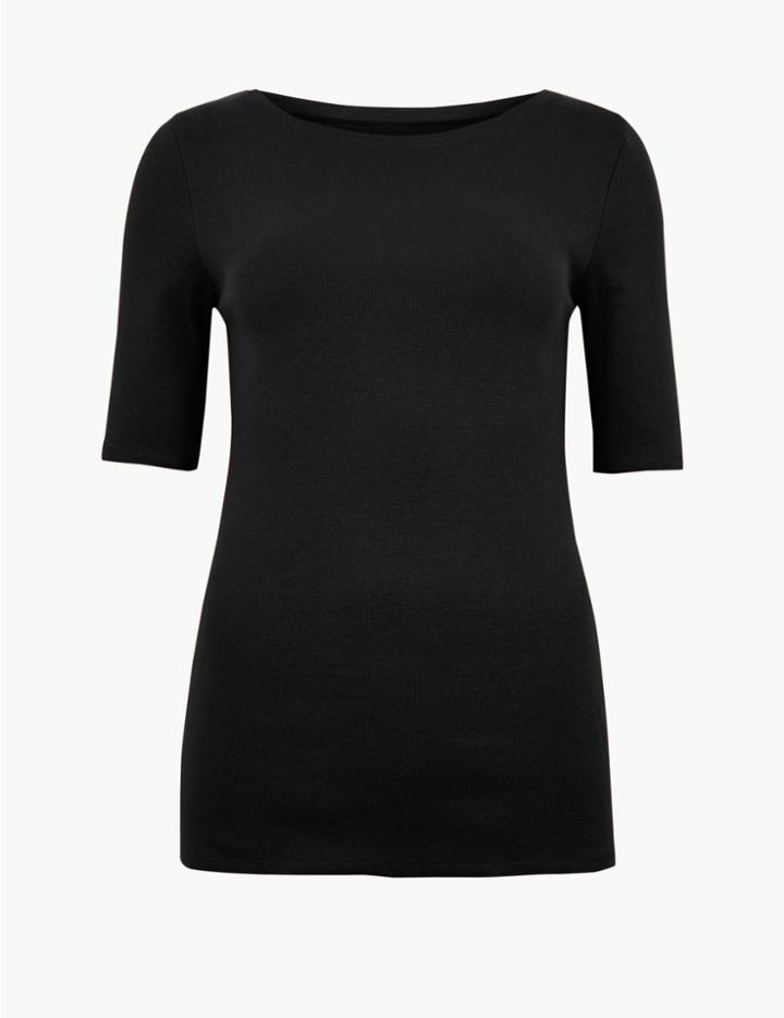 Marks & Spencer Pure Cotton Boat Neck Short Sleeve T-shirt Black