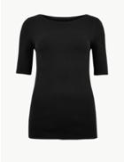 Marks & Spencer Pure Cotton Boat Neck Short Sleeve T-shirt Black