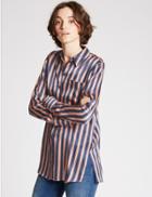 Marks & Spencer Striped One Pocket Shirt Navy Mix