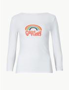 Marks & Spencer Slash Neck 3/4 Sleeve Fitted T-shirt White Mix